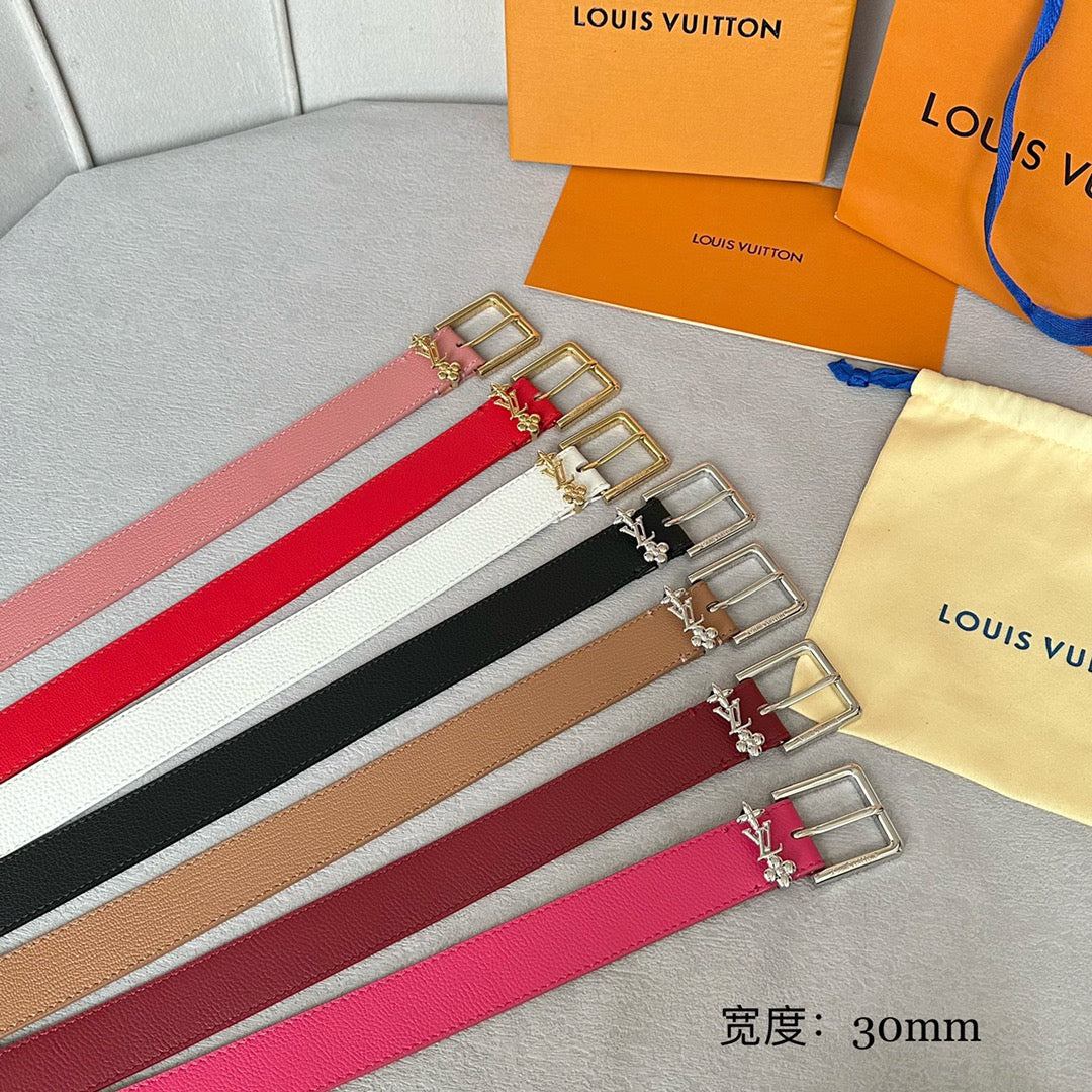 LV BLOOM 30MM BELT IN ROSE RED CALFSKIN GOLD HARDWARE