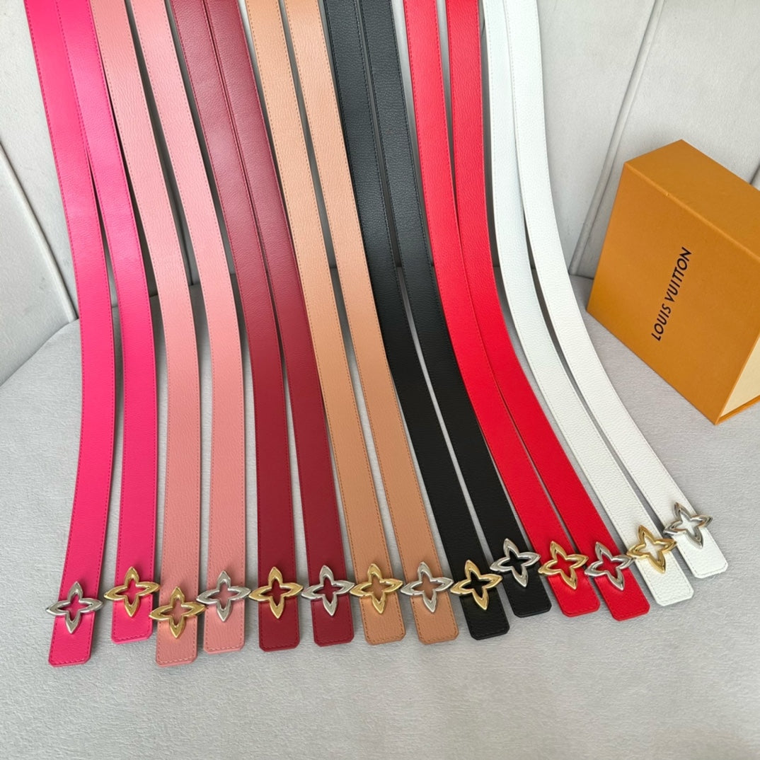 LV  MINI FLOWERGRAM 30MM REVERSIBLE BELT IN BLOOD RED CALFSKIN SILVER HARDWARE