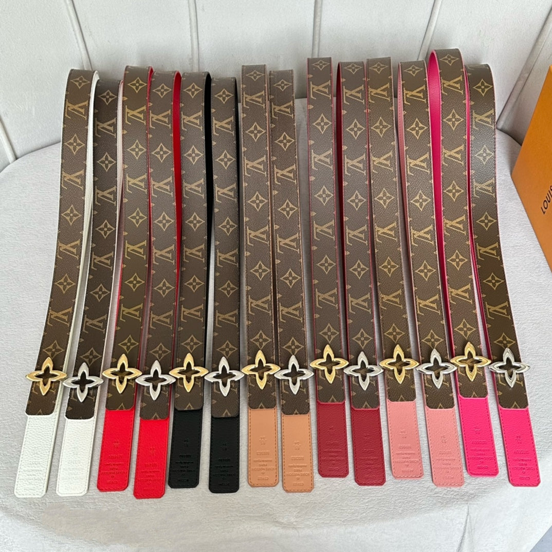 LV Flowergram 30mm Reversible Belt Gold Buckle Beige Brown Leather