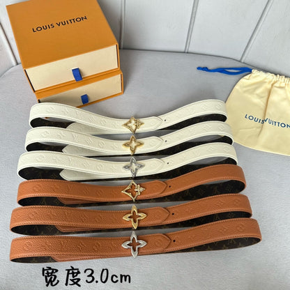 LV  MINI FLOWERGRAM 30MM REVERSIBLE BELT IN WHITE EMBOSSED CALFSKIN SILVER HARDWARE