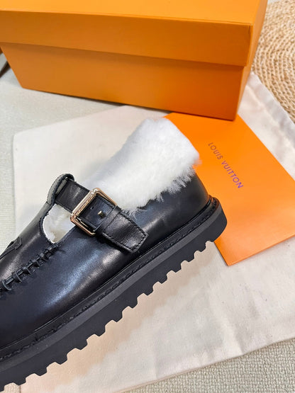 COLORADO COMFORT MARY JANE IN BLACK CALFSKIN AND SHEARLING LINING