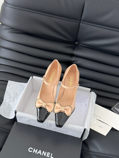 CC POINTED TOE HIGH HEELS IN SEPIA BEIGE MIX BLACK LAMBSKIN GOLD HARDWARE