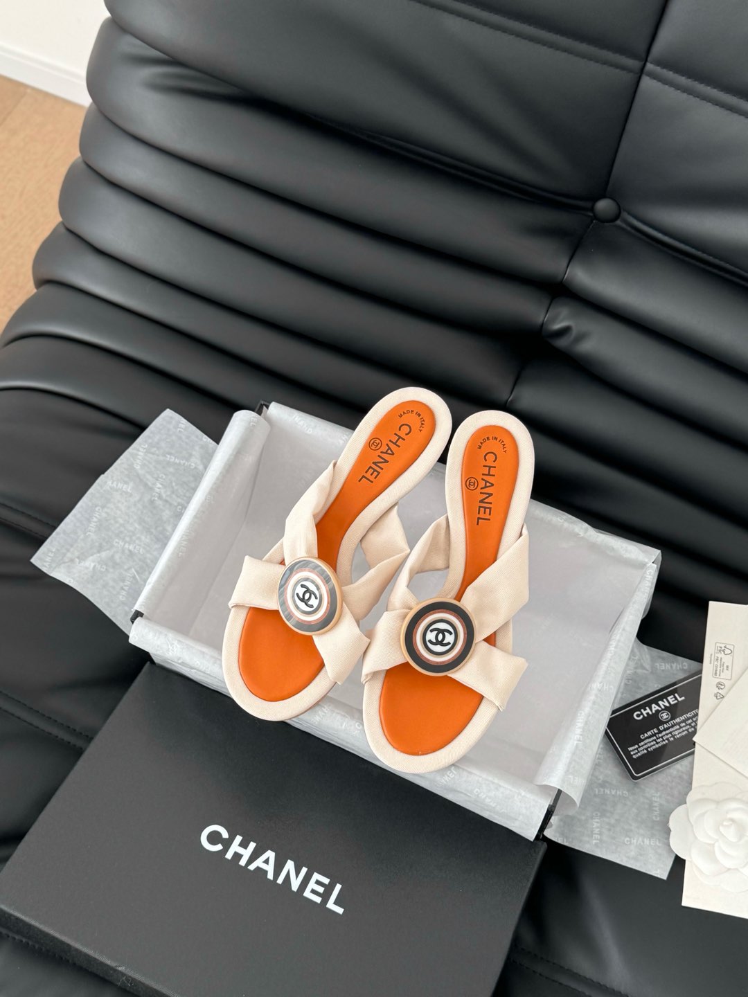 VIVID ORANGE FABRIC CC SLIDE SANDALS