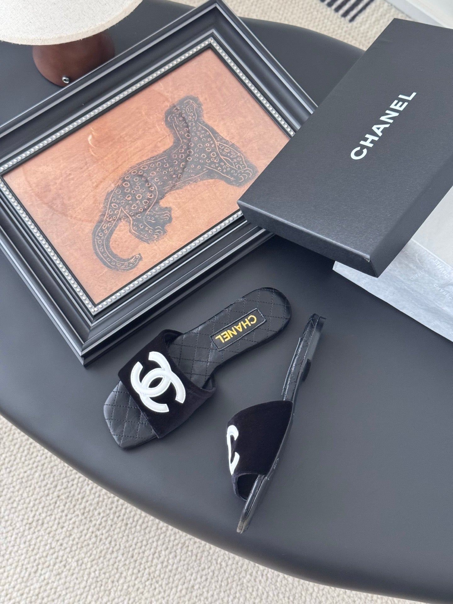 SLIPPER IN BLACK CALFSKIN MIX VELVET