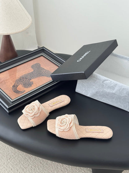SLIPPER IN PEACH PINK CALFSKIN MIX WOOL