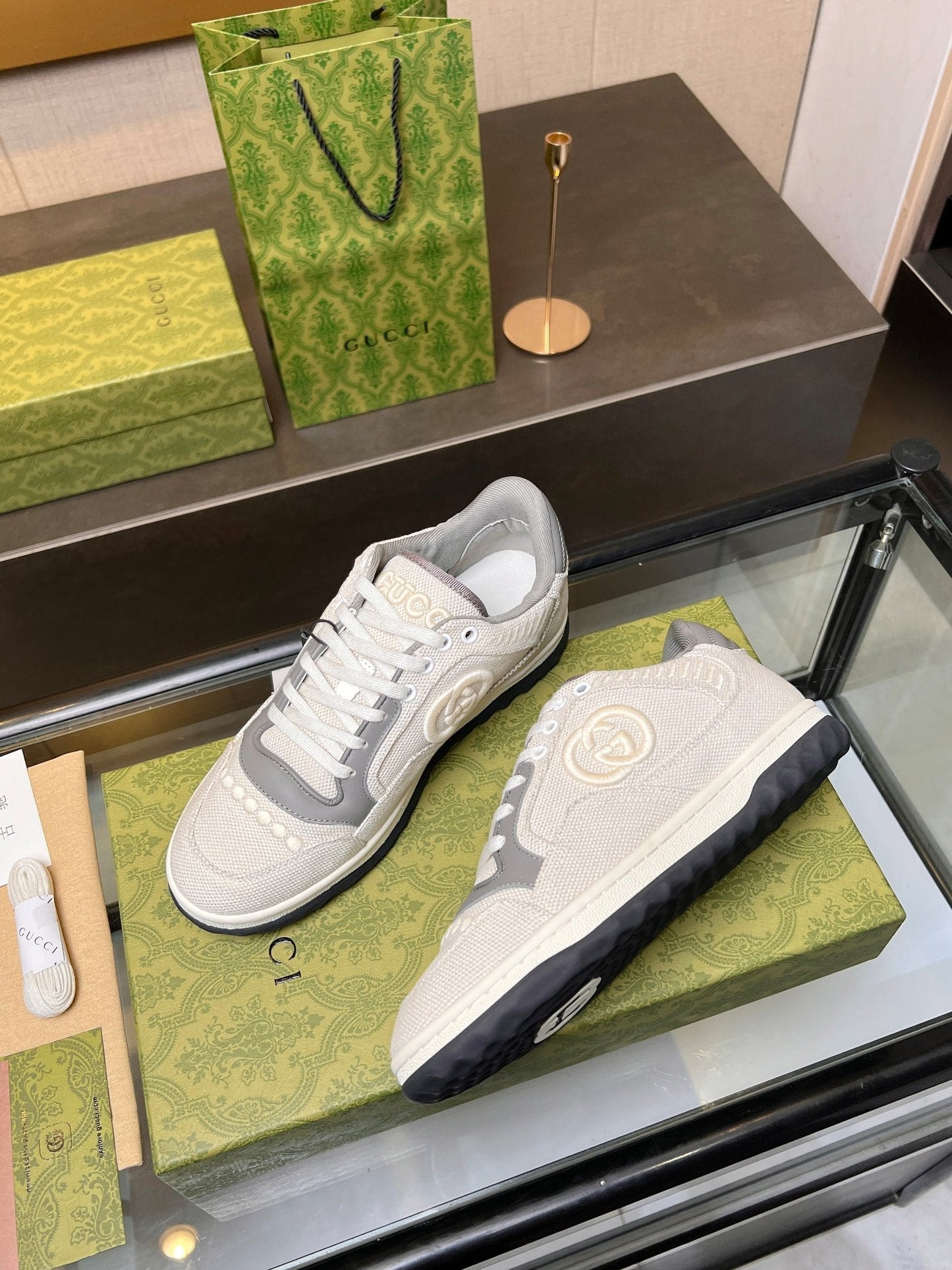GG MAC80 TRAINER CREAMY WHITE AND GRAY CALFSKIN