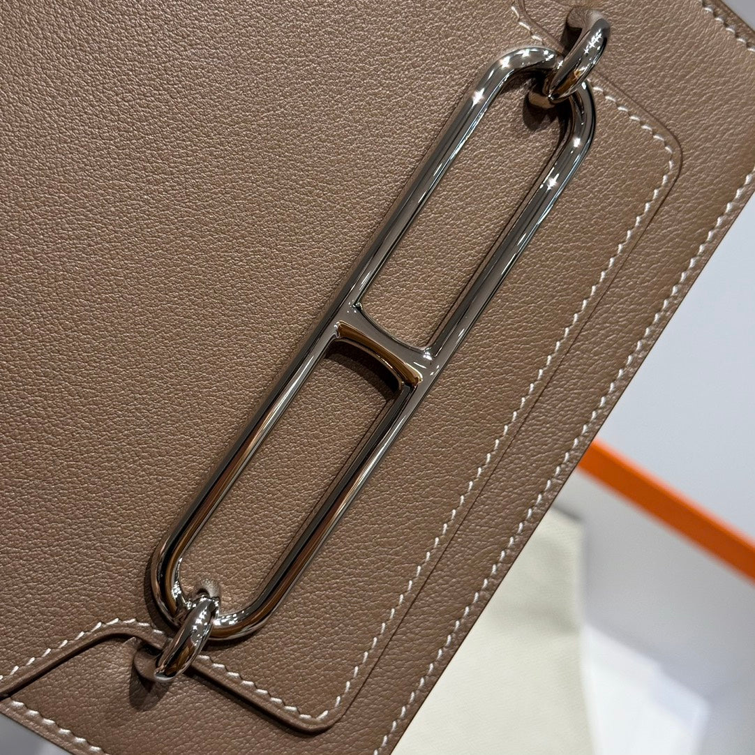 HM ROULIS 18 MINI BAG IN DARK BROWN CALFSKIN SILVER-TONE HARDWARE