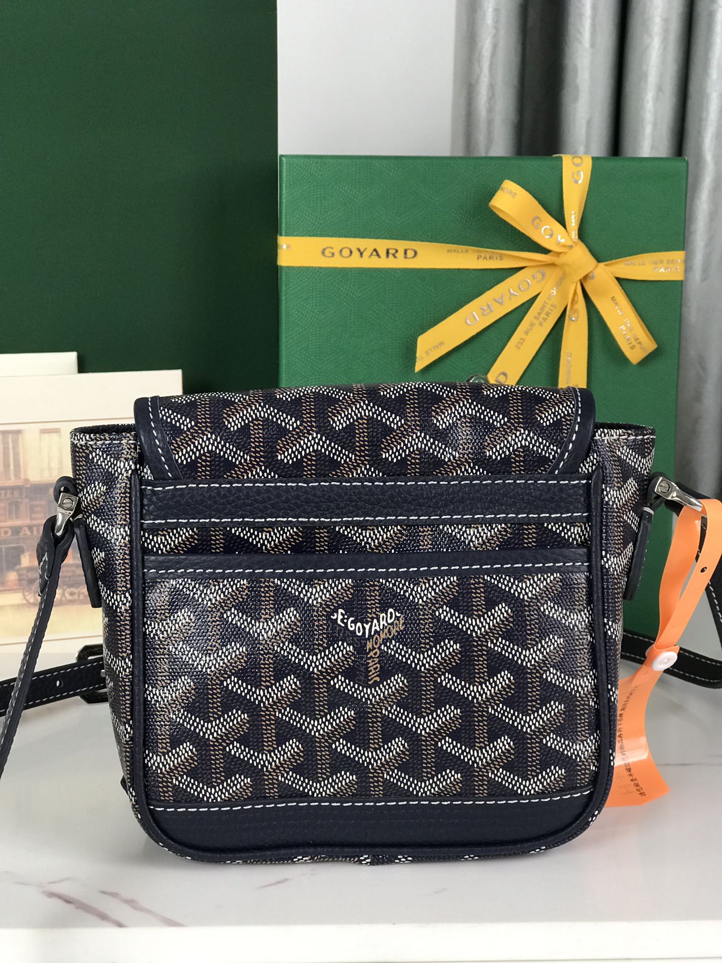 GRAND BLEU 16 IN NAVY BLUE GOYARDINE CANVAS AND LAMBSKIN
