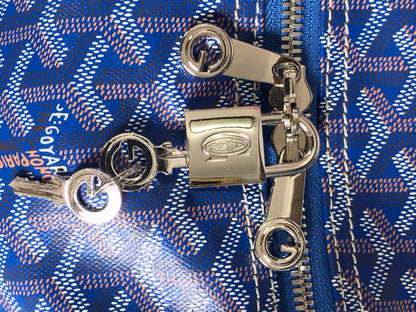 BOSTON 50 BAG IN SAPPHIRE BLUE GOYARDINE CANVAS AND CALFSKIN TRIM