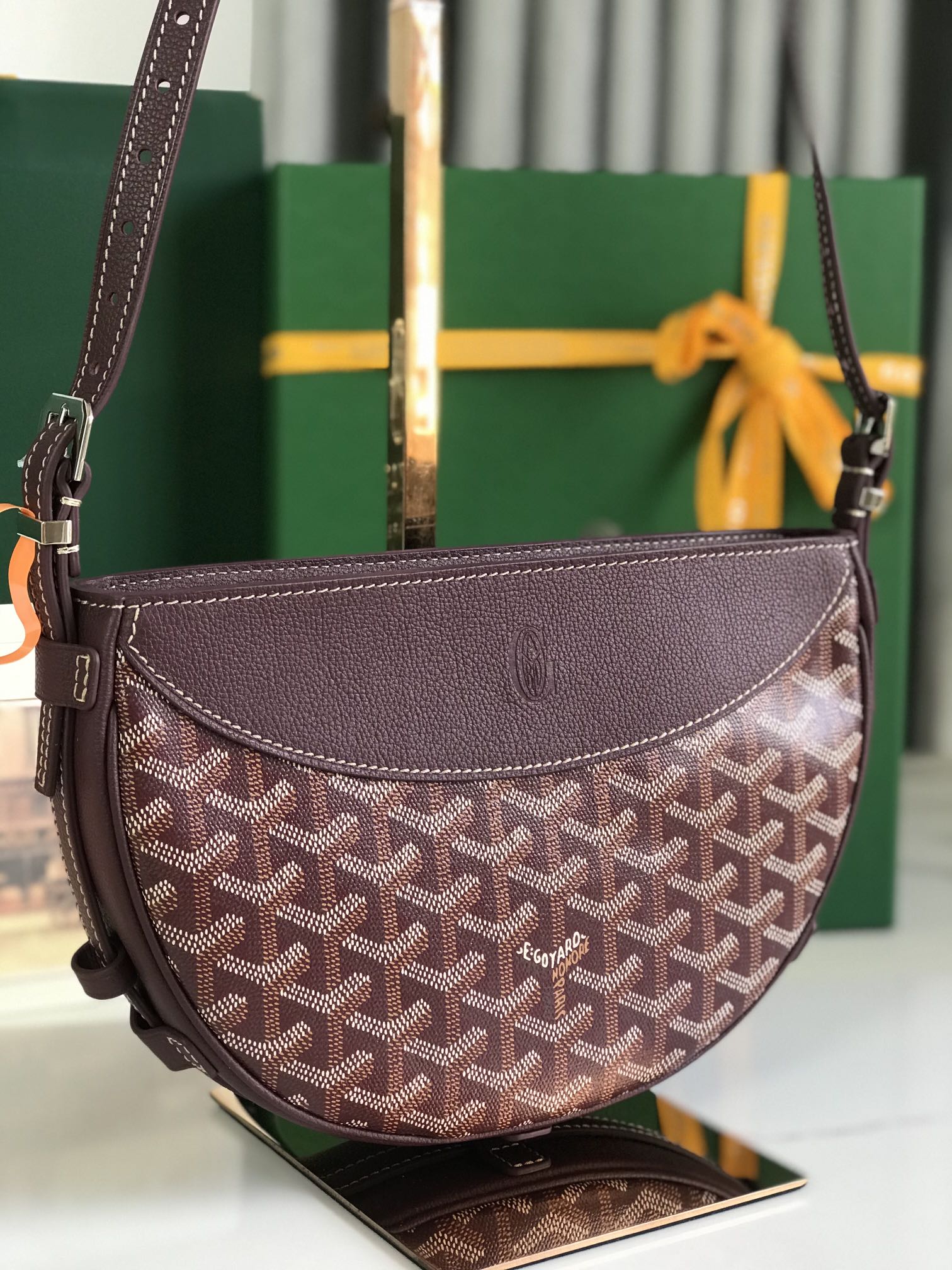 HIRONDELLE BAG 25 IN WINE RED LAMBSKIN AND GOYARDINE CANVAS