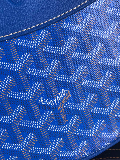 HIRONDELLE BAG 25 IN SAPPHIRE BLUE LAMBSKIN AND GOYARDINE CANVAS