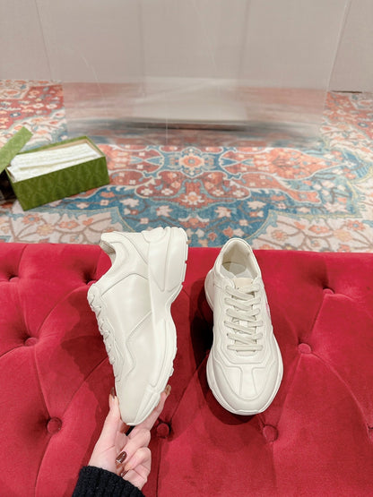 GG RHYTON TRAINER WHITE CALFSKIN WITH PINK LOGO