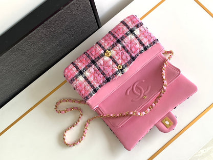 CC MEDIUM 25 CLASSIC BAG IN LIGHT PINK MIX BLACK WOOL TWEED