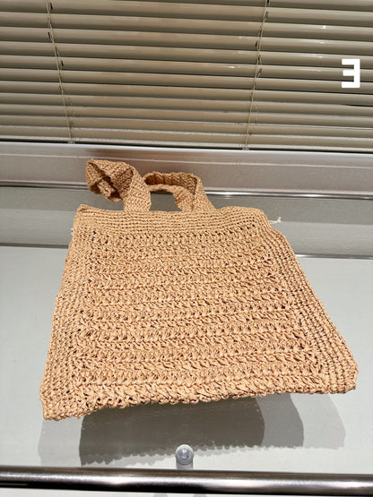 TOTE 38 BAG IN BEIGE BROWN STRAW WOVEN