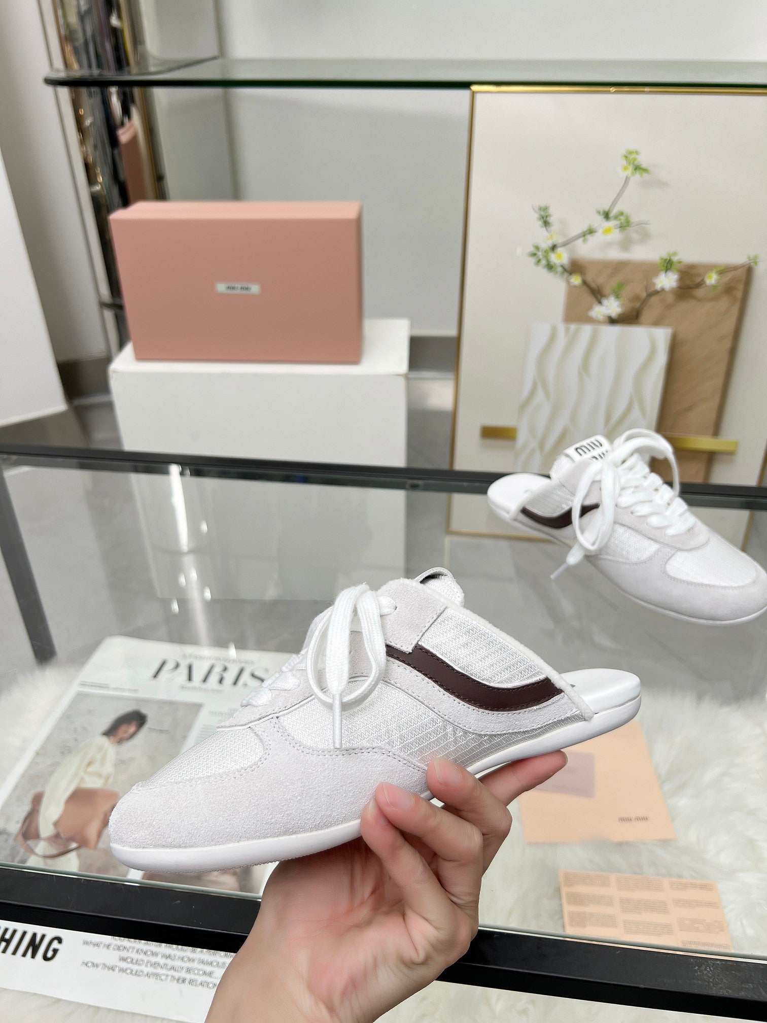 GYMNASIUM SNEAKERS MULES LIGHT GREY SUEDE AND WHITE TECHNICAL FABRIC