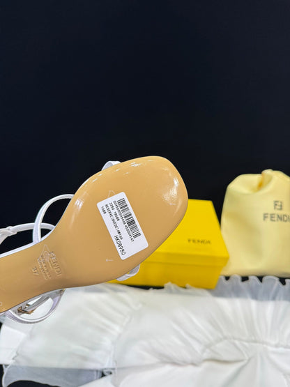 FENDI FFOLD MEDIUM-HEELED 55 MM SANDALS IN WHITE LAMBSKIN WITH GOLD HARDWARE