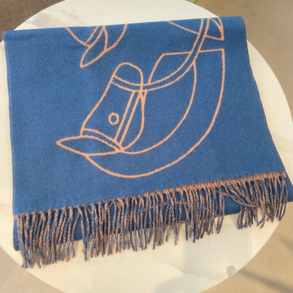 CASAQUE ENTRELACS EQUESTRES 190 CM SCARF IN AZURE BLUE CASHMERE