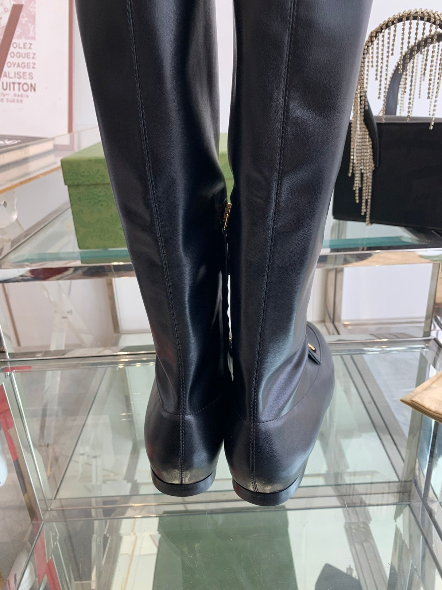 GG KNEE HIGH BOOTS WITH HORSEBIT IN BLACK CALFSKIN