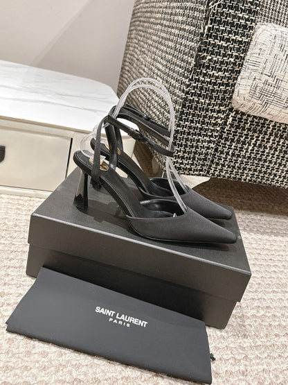 HIGH-HEELED SLINGBACKS SANDAL 7 CM IN BLACK SILK