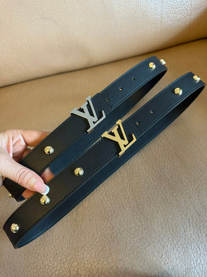 LV INITIALES STUDS 30 MM REVERSIBLE BELT IN BLACK CALFSKIN GOLD HARDWARE