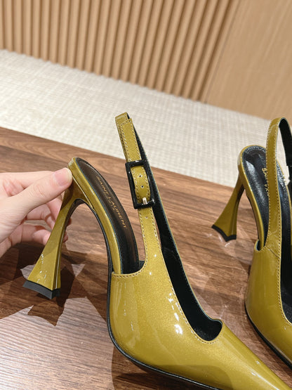 SL DUNE SLINGBACK PUMPS MUSTARD POLISHED CALFSKIN