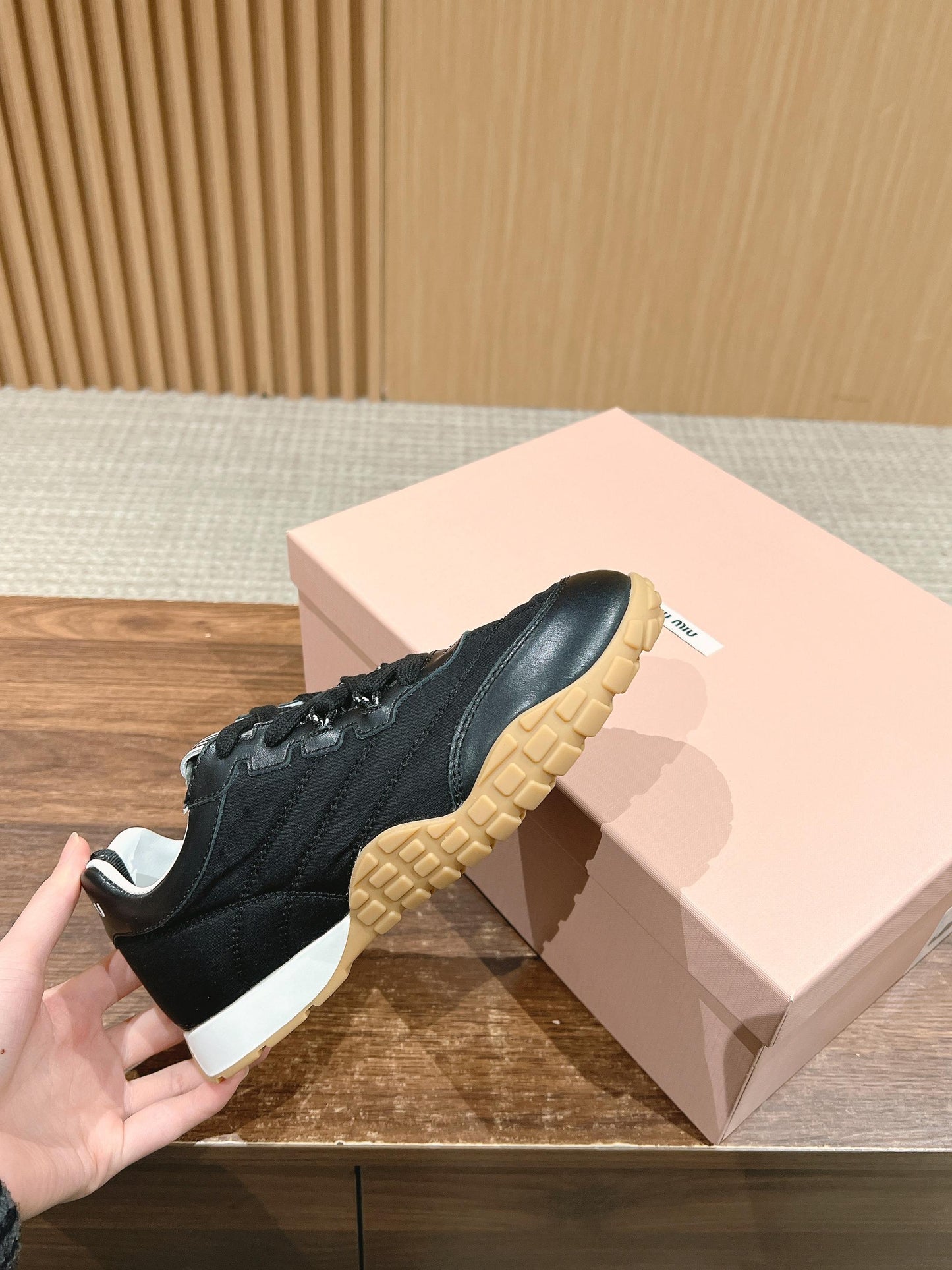 RUNNING SNEAKERS IN BLACK LAMBSKIN AND FABRIC ANTI-SLIP RUBBER SOLE