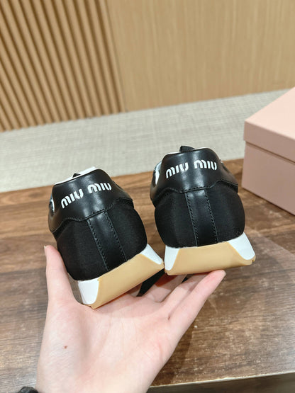 RUNNING SNEAKERS IN BLACK LAMBSKIN AND FABRIC ANTI-SLIP RUBBER SOLE