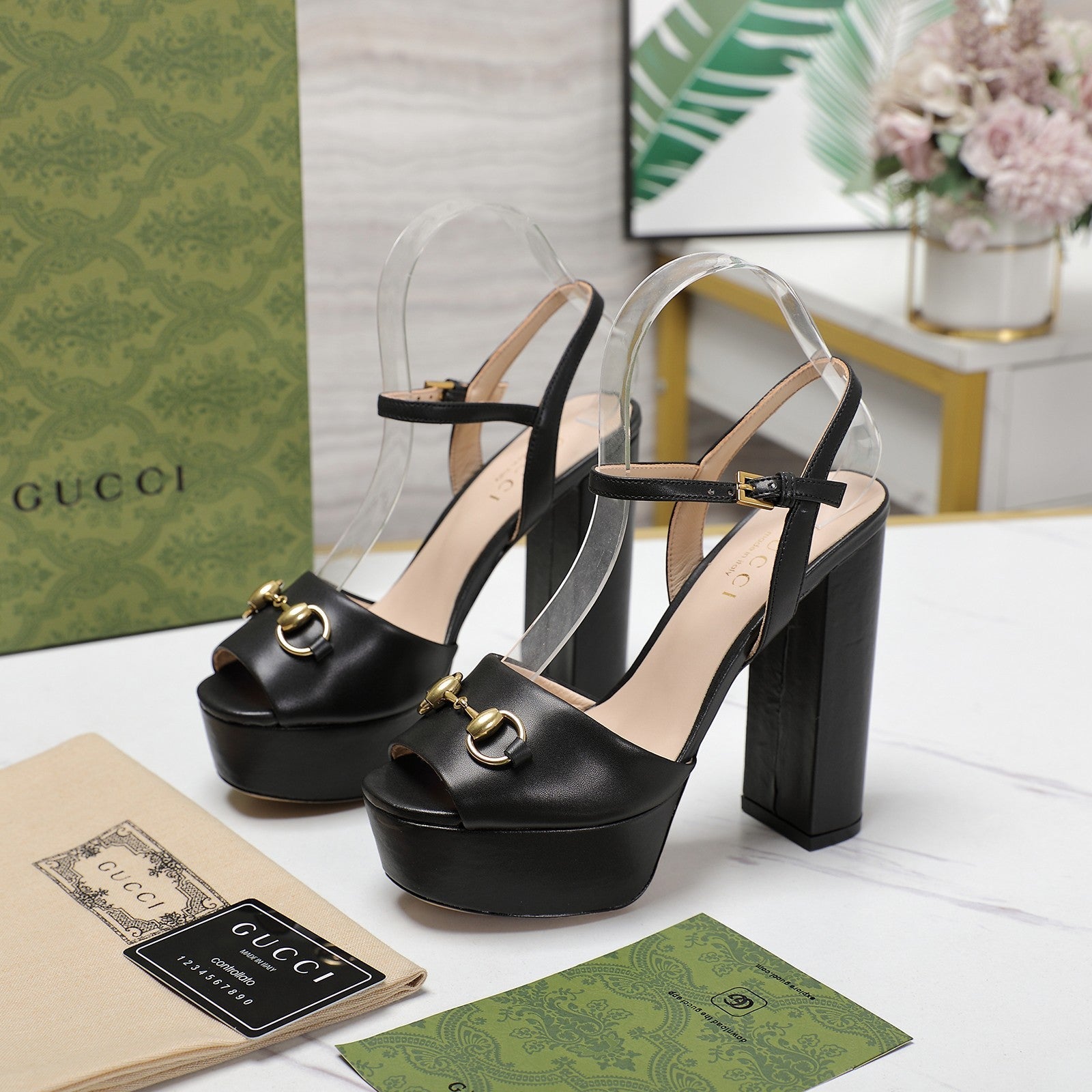 GG Sandales Cuir Noir Black