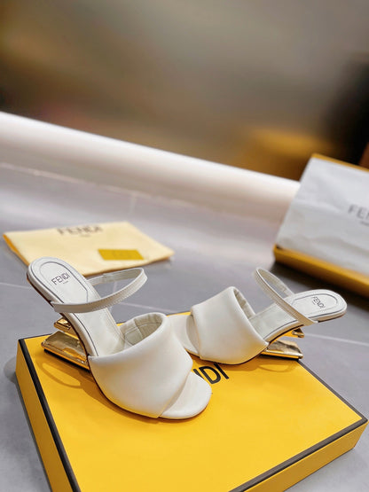 FENDI BAGUETTE HIGH-HEEL SANDALS 8 CM IN WHITE CALFSKIN