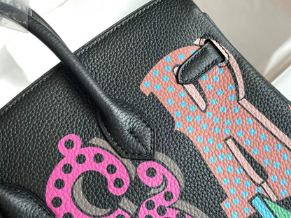 BIRKIN 25 BAG IN BLACK CALFSKIN WITH COLORFUL STICKER