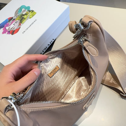 HOBO RE-EDITION MINI BAG 22 IN TAN BROWN RE-NYLON SILVER HARDWARE