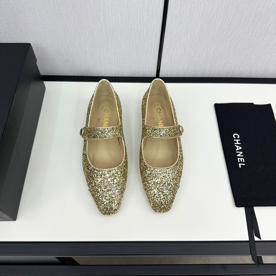 MARY JANE GLITTER GOLDEN CALFSKIN