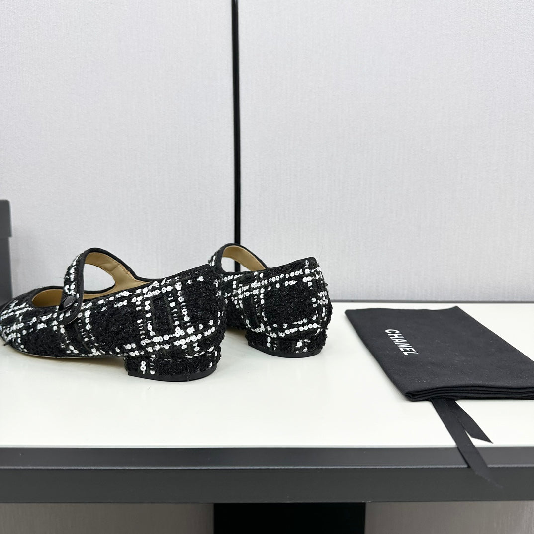 MARY JANE BLACK MIX WHITE TWEED AND CALFSKIN