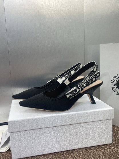J'ADIOR SLINGBACK 25S PUMP 65MM IN BLACK QUAKE OBLIQUE EMBROIDERED FABRIC