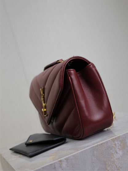 LOULOU SMALL 24 IN BURGUNDY RED SHEEPSKIN GOLD HARDWARE