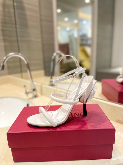 HIGH HEEL SANDAL 10 CM IN WHITE CALFSKIN