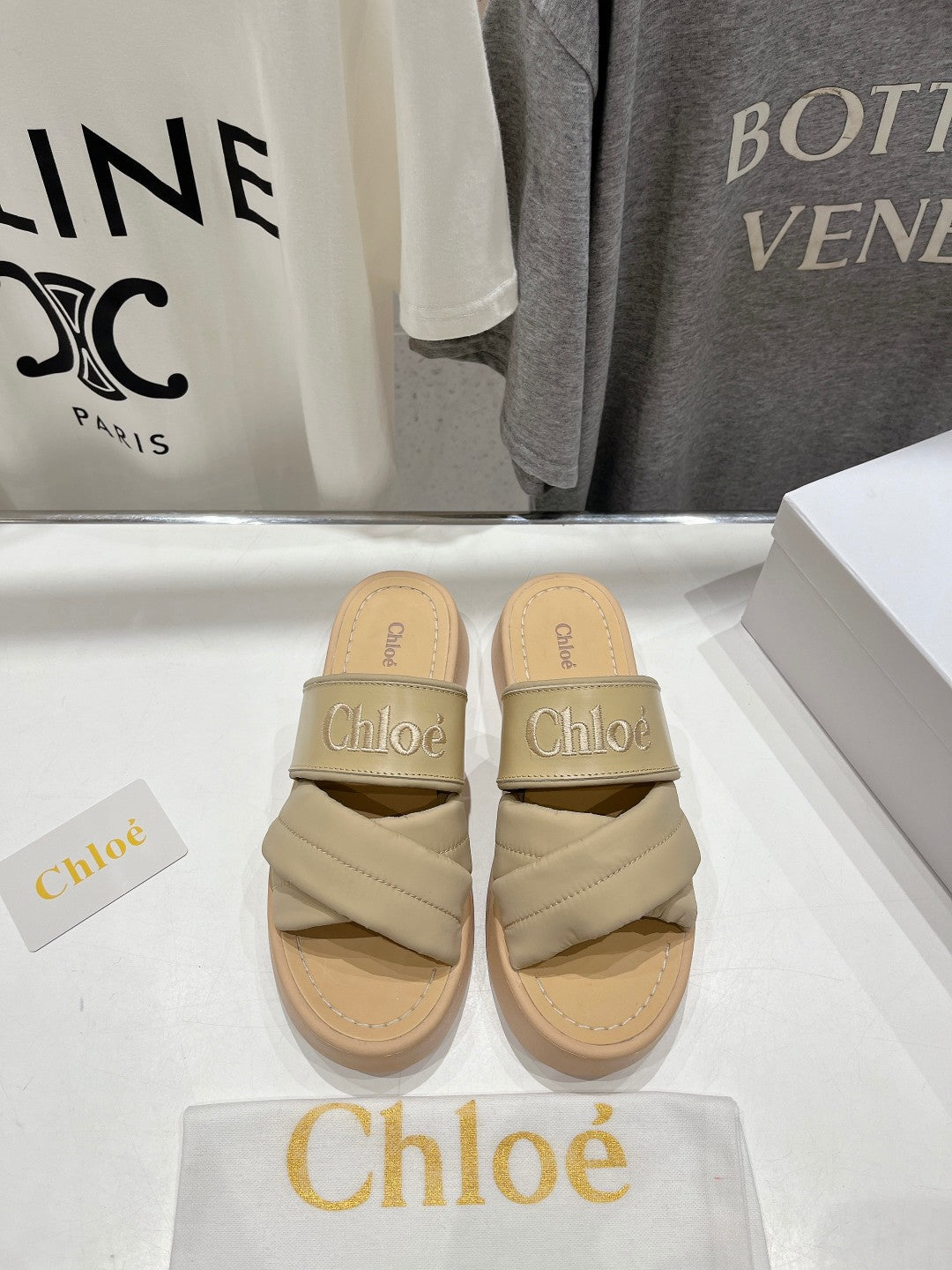 MILA PLATFORM 5 CM IN OYSTER GREY NYLON WITH EMBROIDERED LOGO