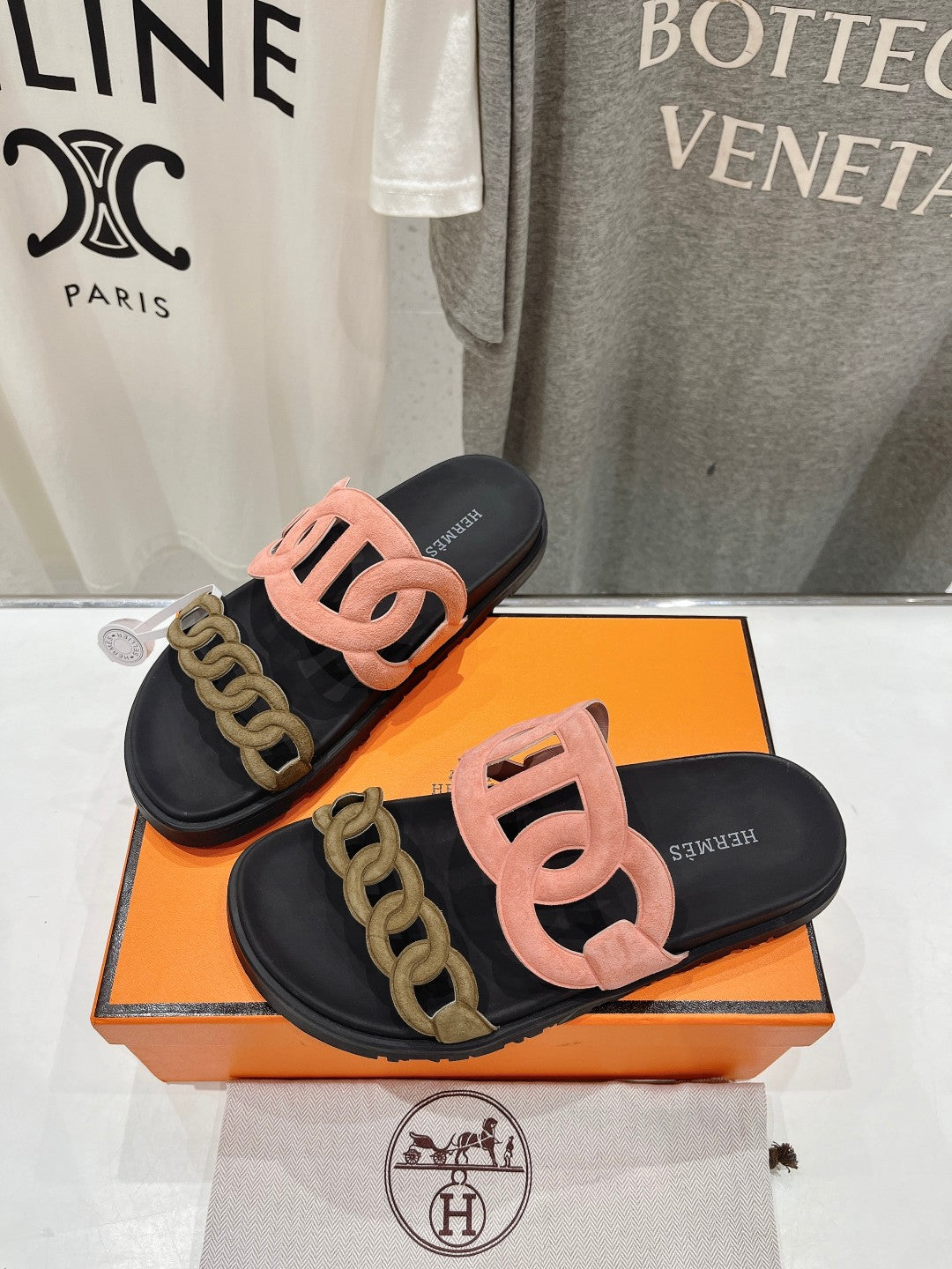 EXTRA SANDAL BLACK MIX PEACH MIX MOSS CALFSKIN