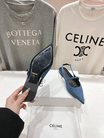 JUDY FLAT SLINGBACK IN BLUE DENIM