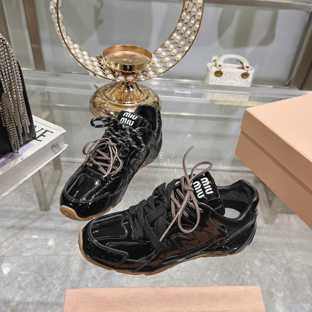 Glossy Black Sneakers NB Cowhide