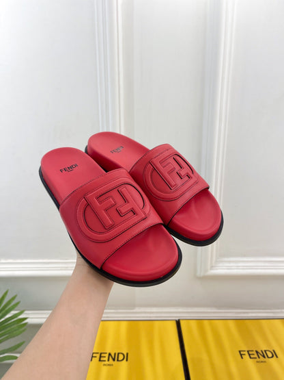 FENDI LOGO SLIDES IN CHERRY RED CALFSKIN