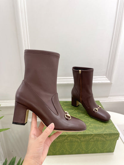 HORSEBIT ANKLE BOOTS 6.5CM IN WALNUT BROWN SHEEPSKIN