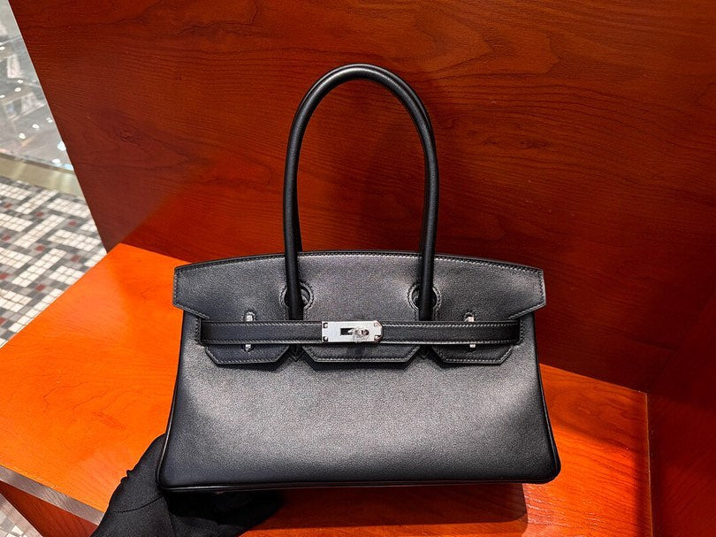 Shoulder birkin 39cm black with silver hardware in swift leather