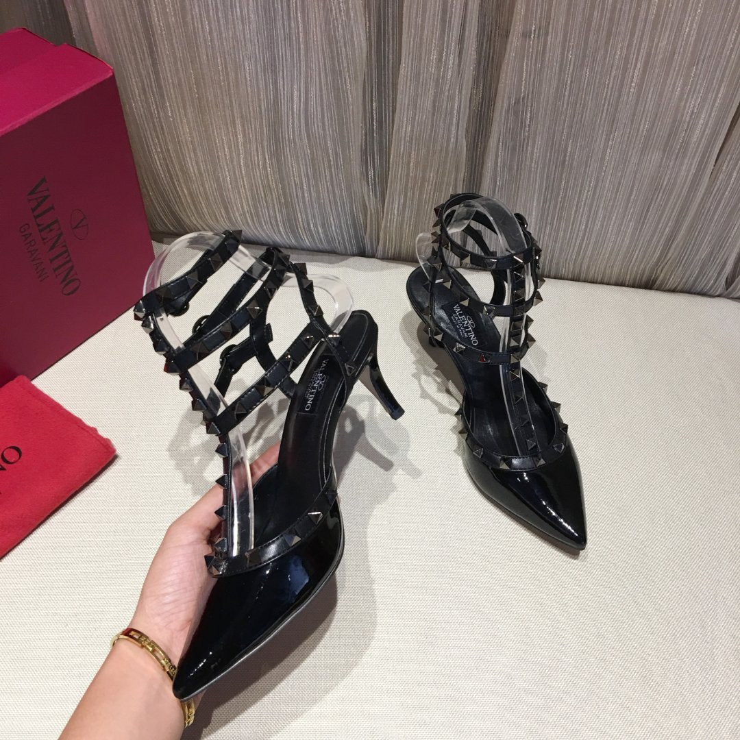 HIGH HEEL SANDAL FULL BLACK LAMBSKIN WITH STUDS