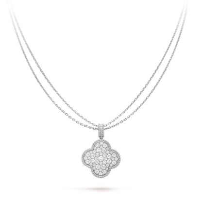CLOVER SILVER FULL DIAMOND BIG CLOVER NECKLACE
