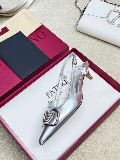 Vlogo Signature Slingback Silver Calfskin