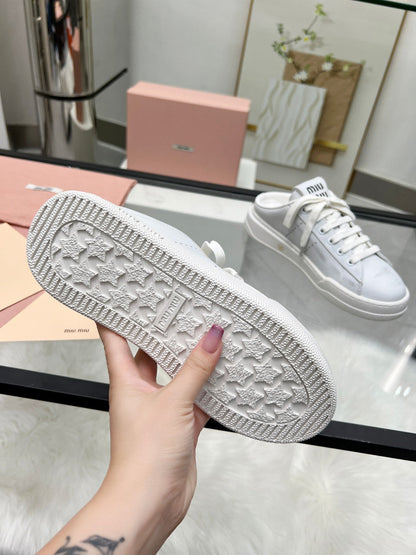 SNEAKER MULES IN WHITE BLEACHED CALFSKIN